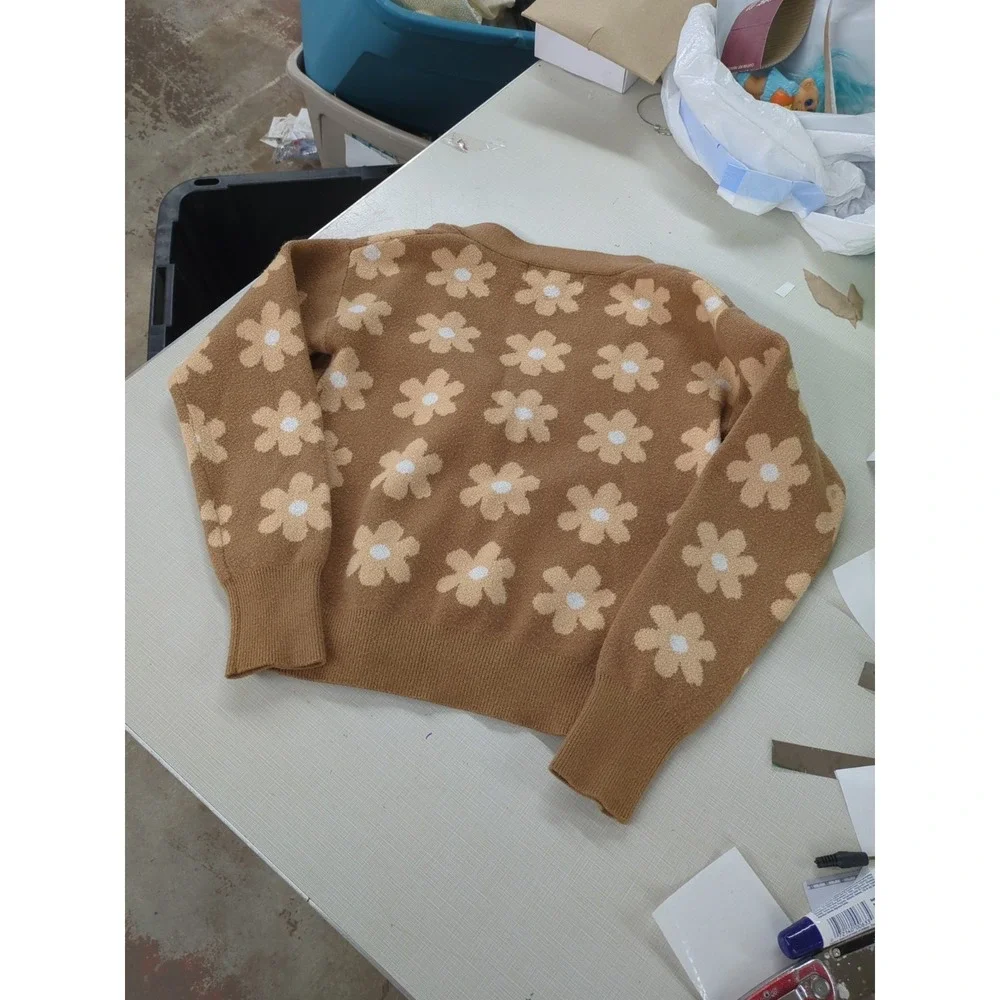 Wind & Willow Brown Cardigan With Daisy Pattern Size Xs - Picture 5 of 9